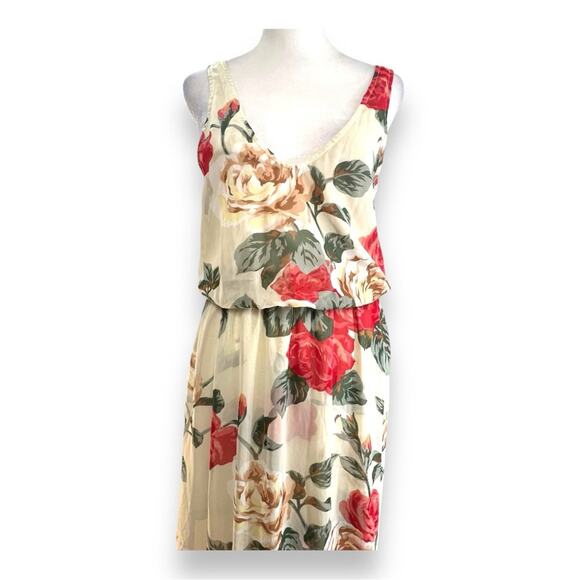SHOW ME YOUR MUMU Ivory sheer Rose Floral Plunge Neckline & Back MAXIDRESS SZ M - Picture 9 of 16